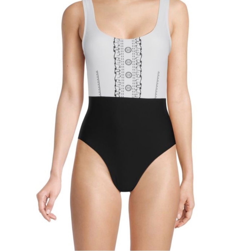 Karl Lagerfeld Graphic Button One Piece Swimsuit